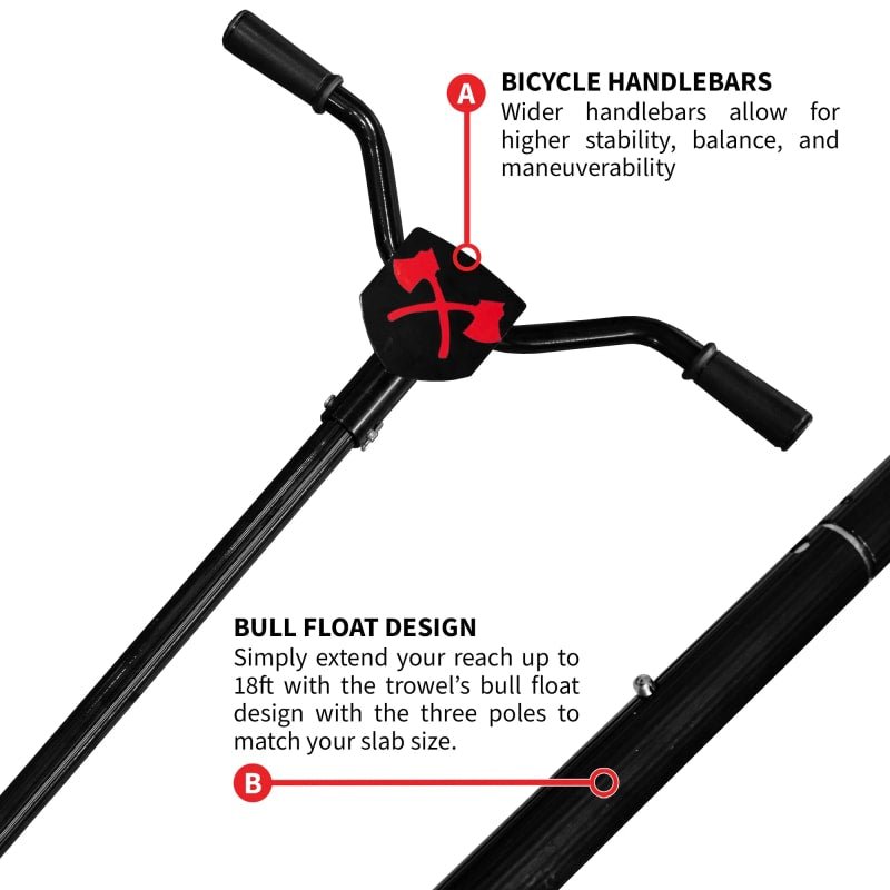 30" Portable Honda Concrete Power Trowel with 18ft Bull Float Handle GX35 - handle detail