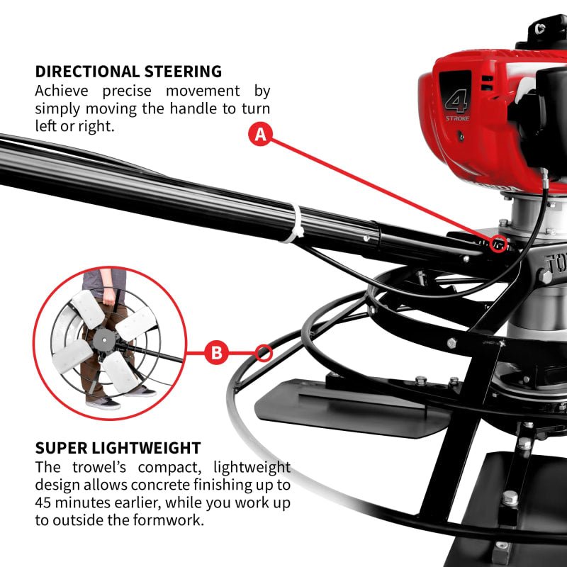 30" Portable Honda Concrete Power Trowel with 18ft Bull Float Handle GX35 - handle detail