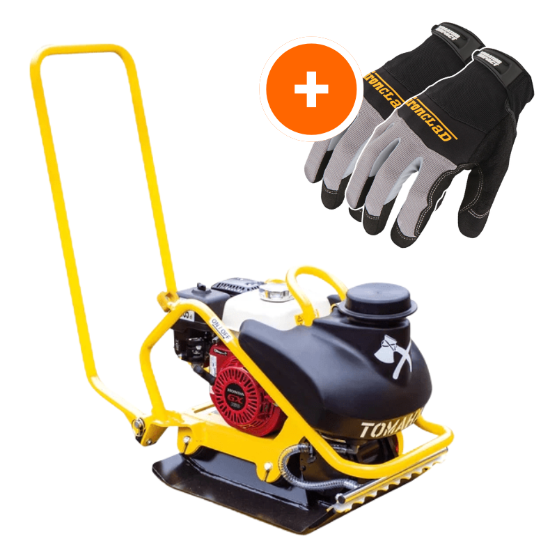 5.5 HP Honda Vibratory Plate Compactor for Asphalt Aggregate Soil Compaction W/ Free Vibration Impact Ironclad Gloves - Image 1
