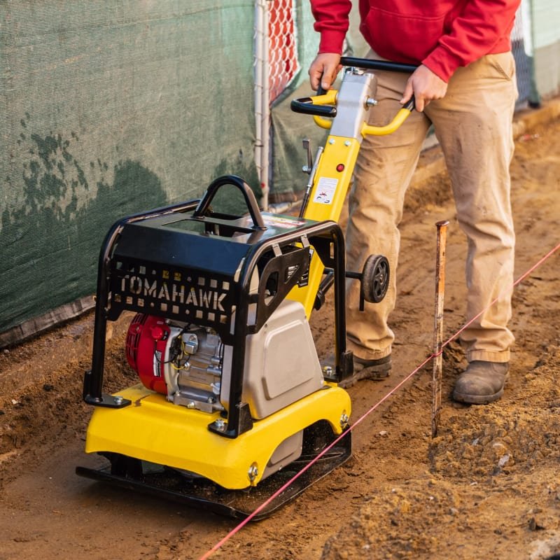 Tomahawk 6.5 HP Honda Reverse Hydraulic Plate Compactor for Soil, Aggregate, Cohesive Compaction - in-use view