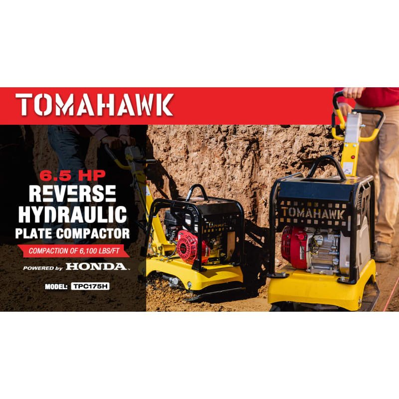 Tomahawk 6.5 HP Honda Reverse Hydraulic Plate Compactor for Soil, Aggregate, Cohesive Compaction - in-use view