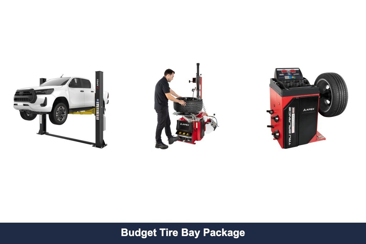 cd0f4cc7-9397-4d25-bcde-e1e08efda924_budget-tire-bay-package.jpg Budget Tire Bay Package — APEX Lift, Tire Changer + Wheel Balancer - Image 1
