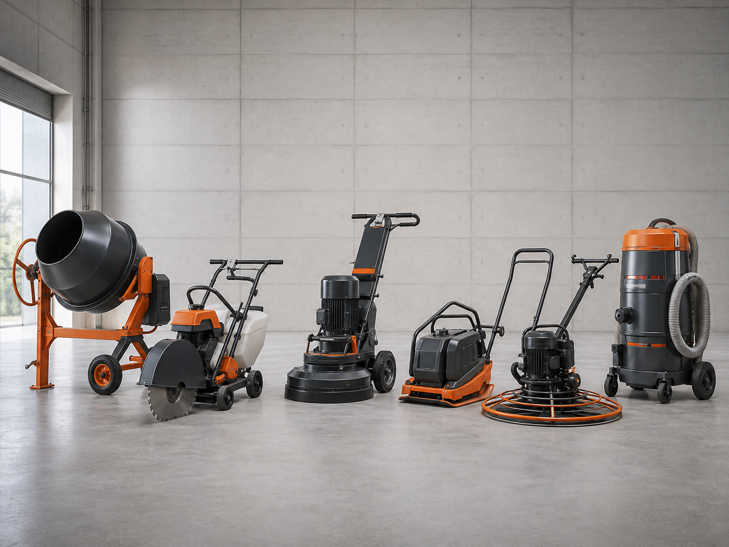 Commercial concrete equipment in a warehouse